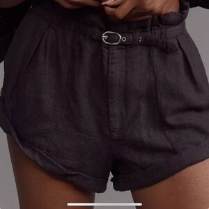 Anthropologie Linen Beach Shorts Large NWOT Black Motif
